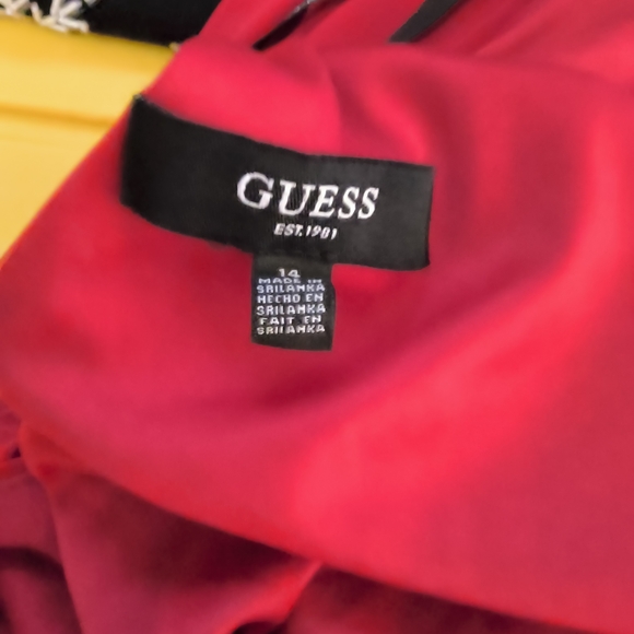 GUESS Women's Knot Detail Fitted Long Sleeve V-Neck Dress, Red Sz. 14 Elegant - Picture 8 of 11